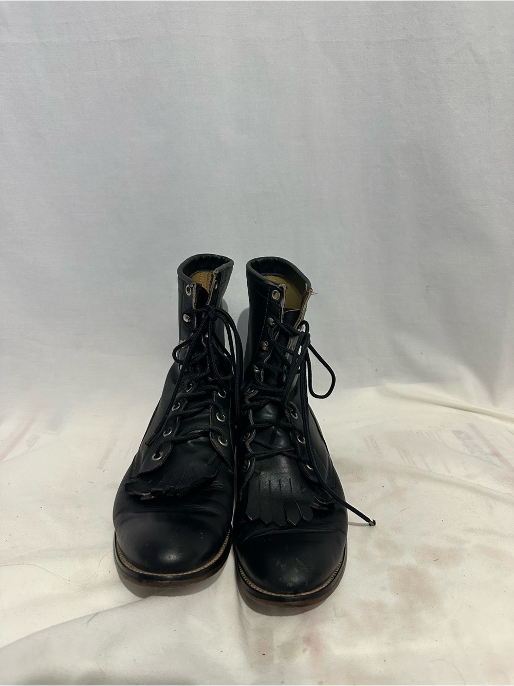Vintage Justin Black Leather Lace Up Kiltie Roper Packer Boots Size 8.5